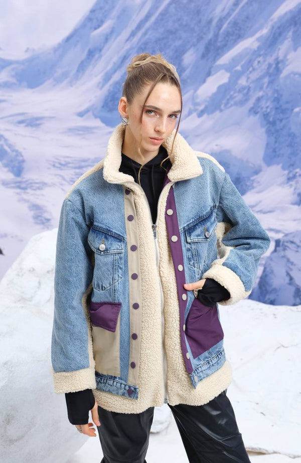 Veste en jean moumoute multi-matieres - violet - AMARILLA